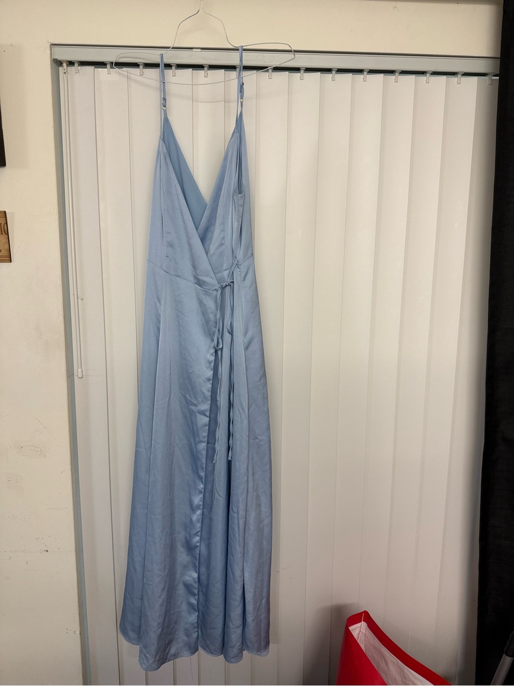 Sky Blue Spaghetti-Strap Wrap Maxi Dress